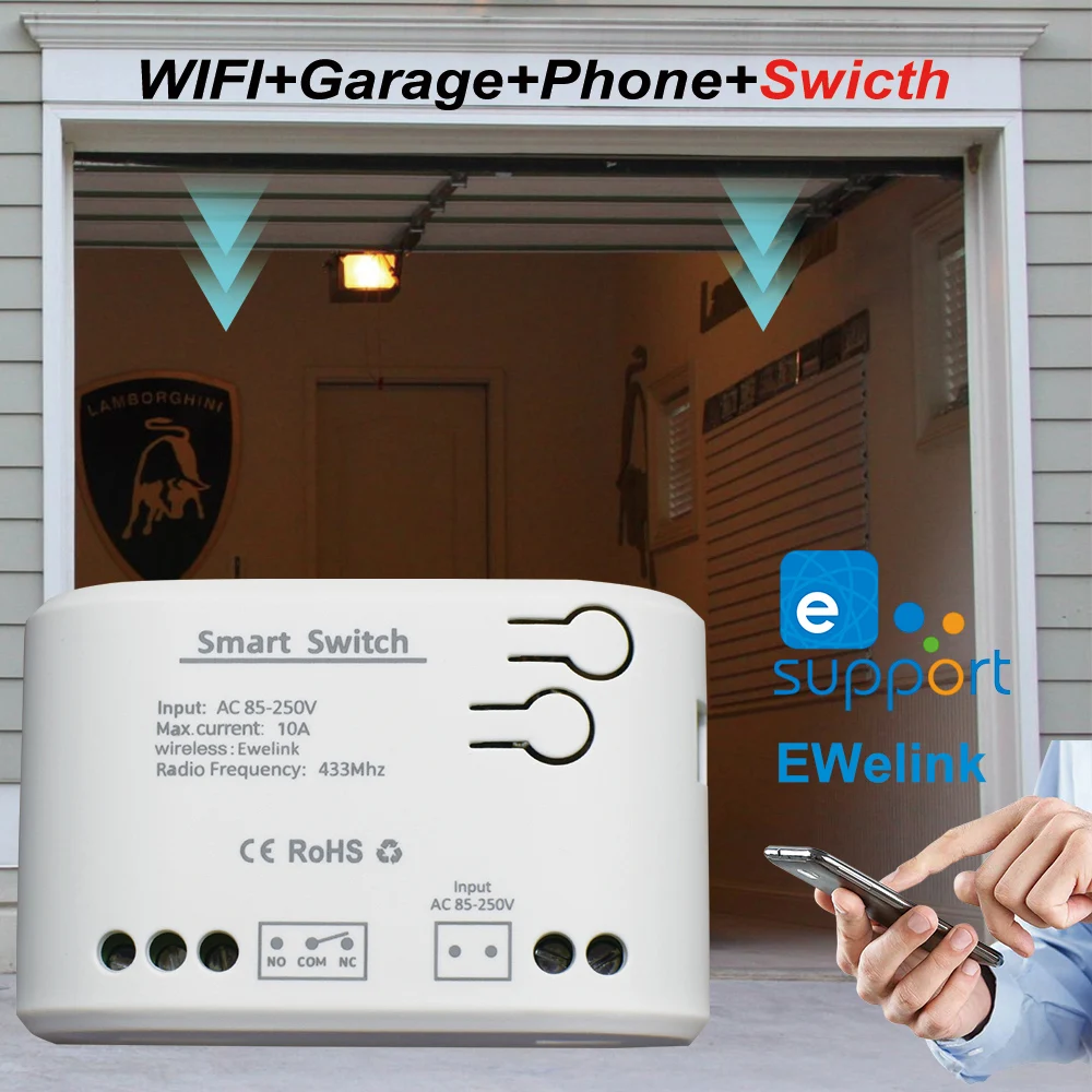 Ewelink App WIFI abridor de puerta de garaje inteligente automatización del hogar Control remoto interruptor controlador 1CH módulo de relé de avance lento Alexa
