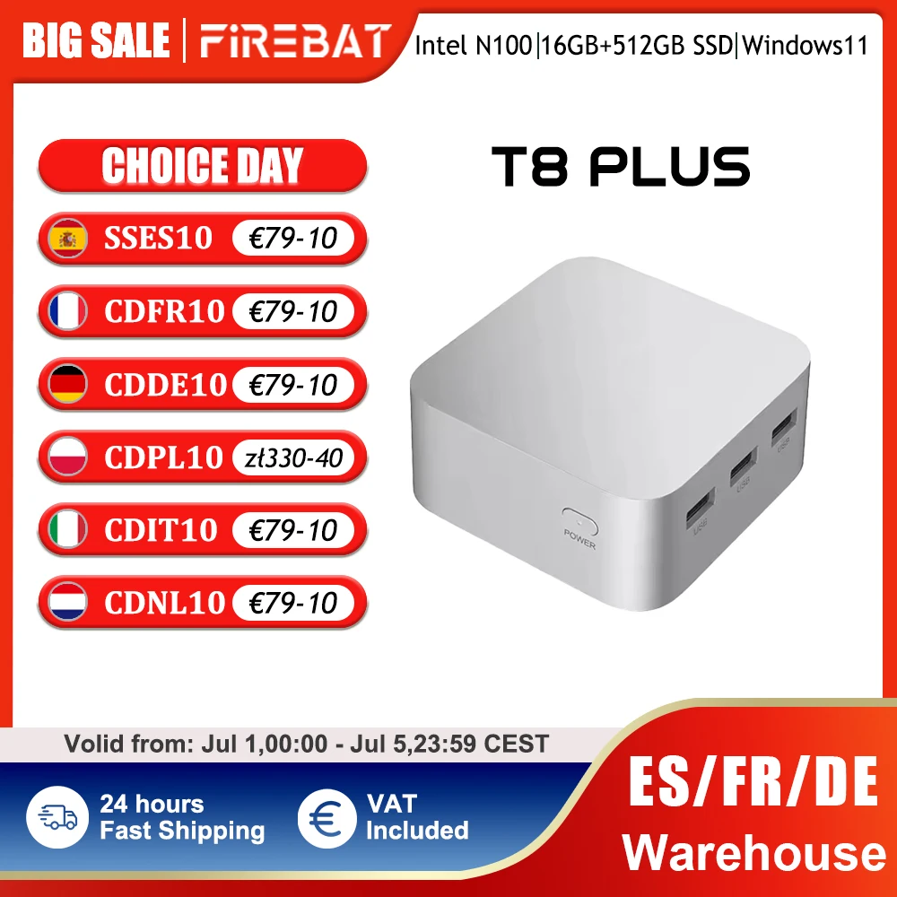 FIREBAT T8 PLUS Mini PC Gamer Intel N100 CPU Windows 11 Mini PC de jeu DDR5 16GB RAM 512GB SSD NVME M2 WIFI5 BT4.2 bureau