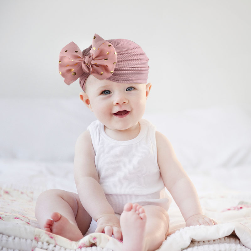 น่ารักเงา Bowknot หมวกเด็กน่ารักสีทึบเด็กทารกหมวก Turban นุ่มทารกแรกเกิดหมวก Beanies Head Wraps