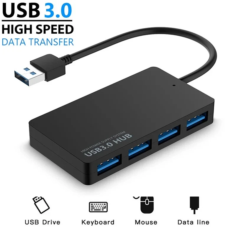 High-Speed USB 3.0 Hub 4-Port Data Cable Splitter Adapter Multi-System Plug And Play Expander for Enhanced Connectivity