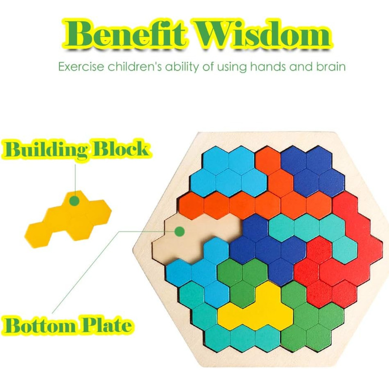 3D Hexagonal ไม้ปริศนาของเล่นเพื่อการศึกษาเด็กก่อนวัยเรียน Tangram Board สมอง IQ ทดสอบเกม Montessori ของเล่นของขวัญ