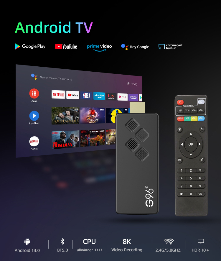 Globale Version G96 TV Stick 8K Android13 Tragbare Streaming Media 2GB 16GB Mehrsprachiger TV-Dongle Allwinner H313 Quad Core