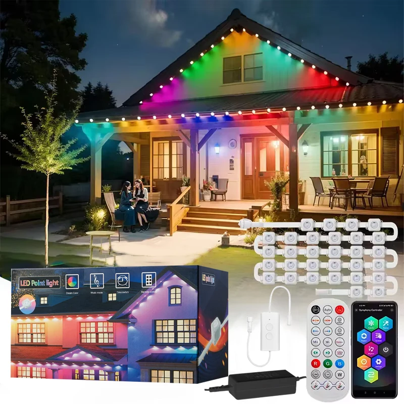 30M RGB aleros luces LED luces permanentes inteligentes al aire libre cadena APP Bluetooth vacaciones luces de Navidad fiesta en casa completa