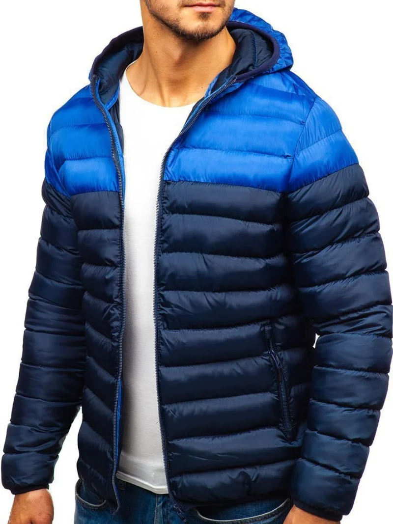 Chaqueta de invierno para hombre, sudaderas con capucha, abrigo, Parkas informales, chaquetas de invierno para hombre con retazos de dos colores