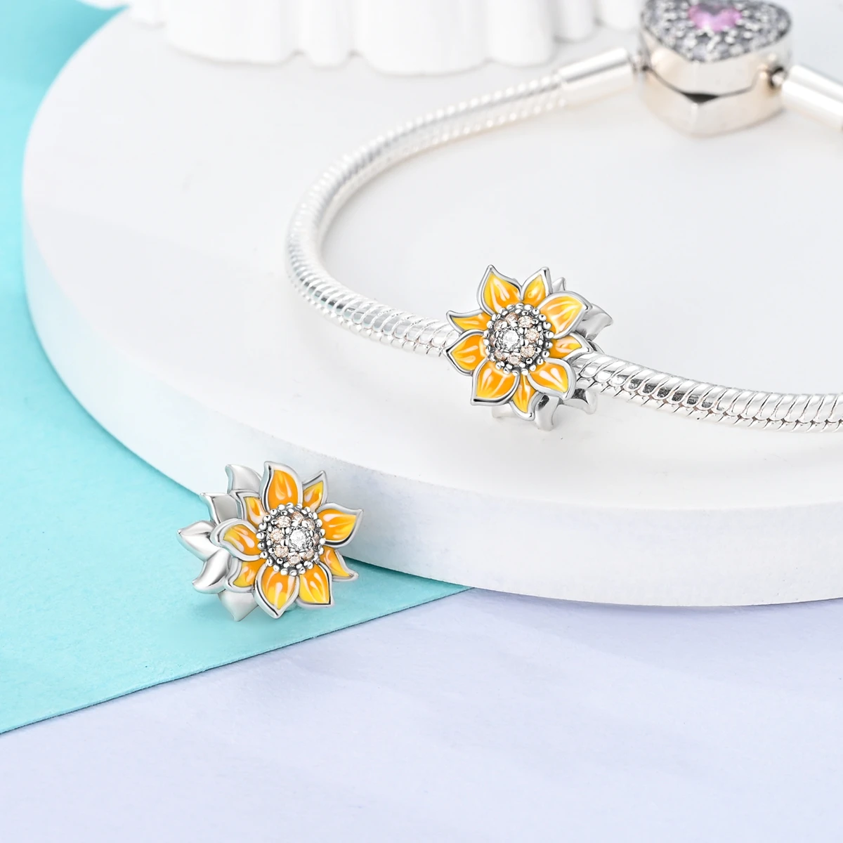 Laza 1pc versilbert Charm Sonnenblumen perlen passen Schlangen kette Armband machen Modeschmuck