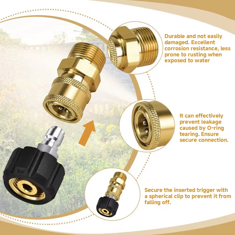 Raccordo a connessione rapida per idropulitrice M22 Adattatore per pistola per tubo flessibile per idropulitrice da 14 mm a 1/4 pollici Connettore a sgancio rapido per rondella in ottone