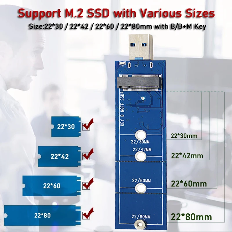 Адаптер M.2 — USB B Key M.2 SATA SSD-адаптер Конвертер NGFF M2 — USB 3.0 Плата Riser Поддержка 2230 2242 2260 2280 M.2 SSD
