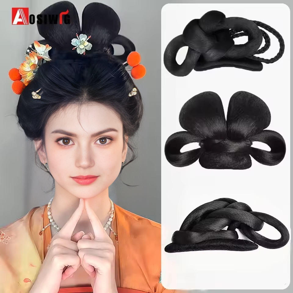 Synthetische Hanfu-Perücke, Kopfbedeckung, weiblich, einteilig, kleiner Taiping-Brötchen, Tang-Stil, altes Kostüm, tägliche Leistung, Styling, Haarkissen