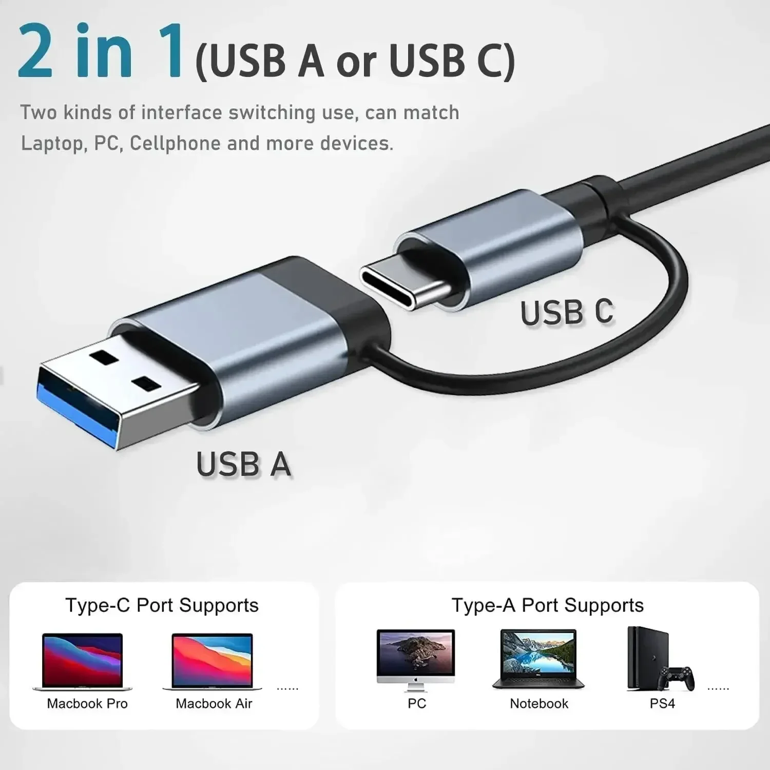 8 In 2 USB-C Hub 3.0 SD/TF Card Reader อะแดปเตอร์หลายพอร์ตสําหรับแล็ปท็อปแท็บเล็ตและโทรศัพท์ TypeC Docking Station สําหรับสํานักงานทํางาน