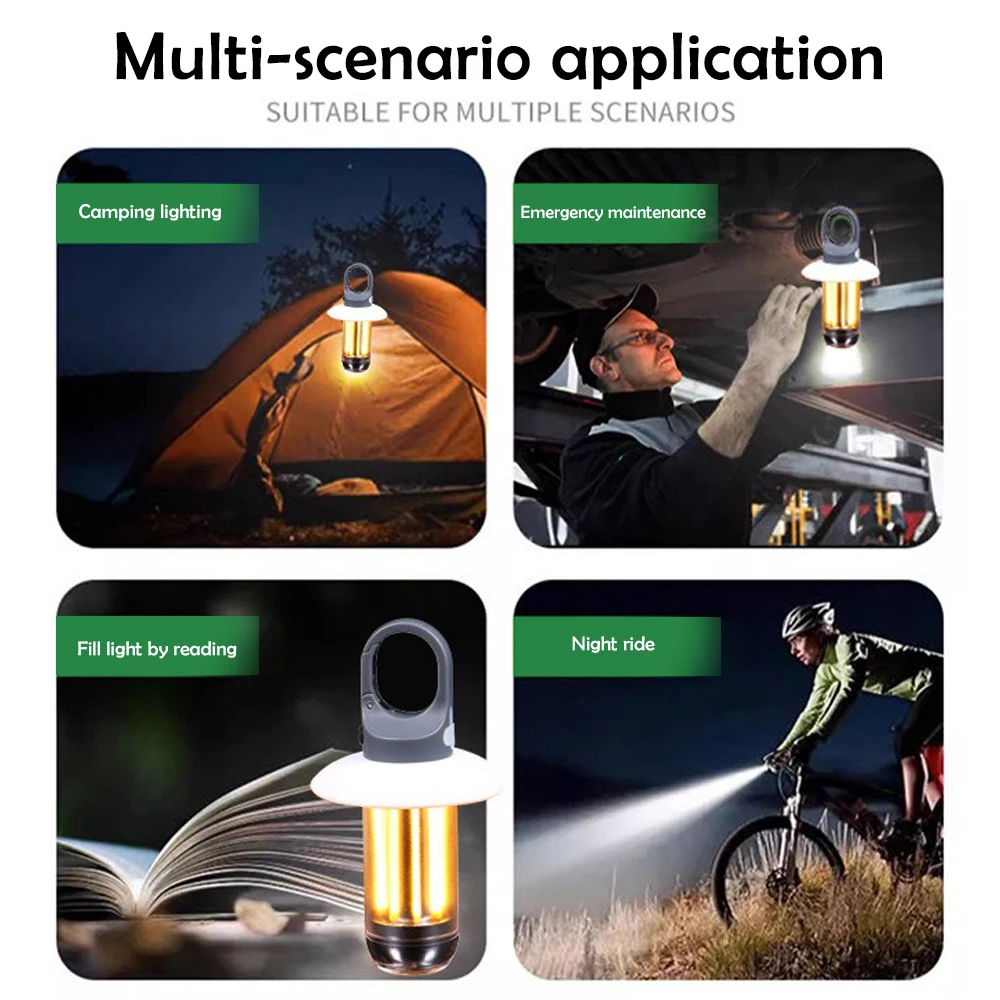 LED Rechargeable Flashlight Camping Lantern 5 Modes Super Bright Portable Hanging Tent Lamp Waterproof Hiking Fishing Outdoor