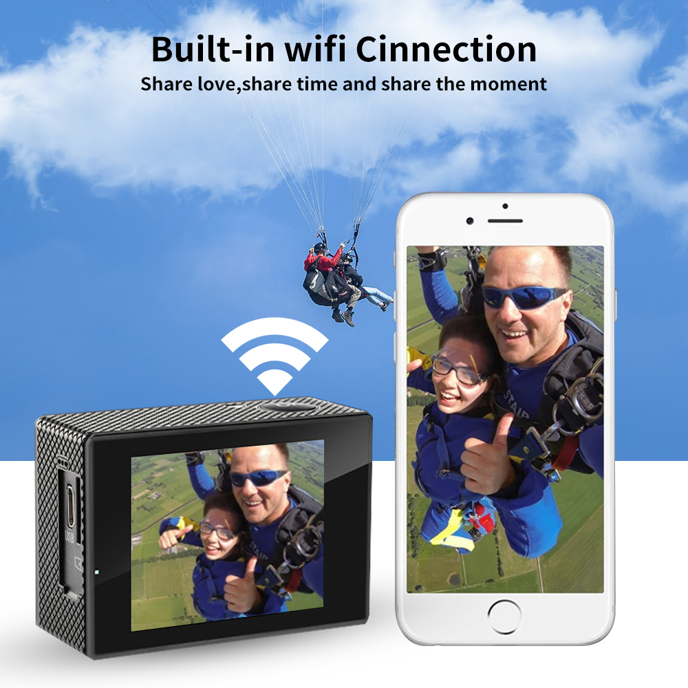 Action Camera Ultra HD 4K30FPS WiFi 2.0'' 170D Waterproof Helmet Video Recording Cameras Sports Bicycle Vlog With Remote Control