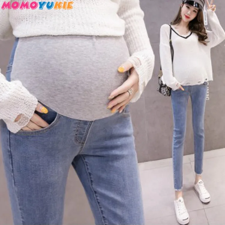デニム出産のジーンズ妊婦服のための生のエッジスキニーパンツ妊娠服ジーンズgravidezマタニティ服2022