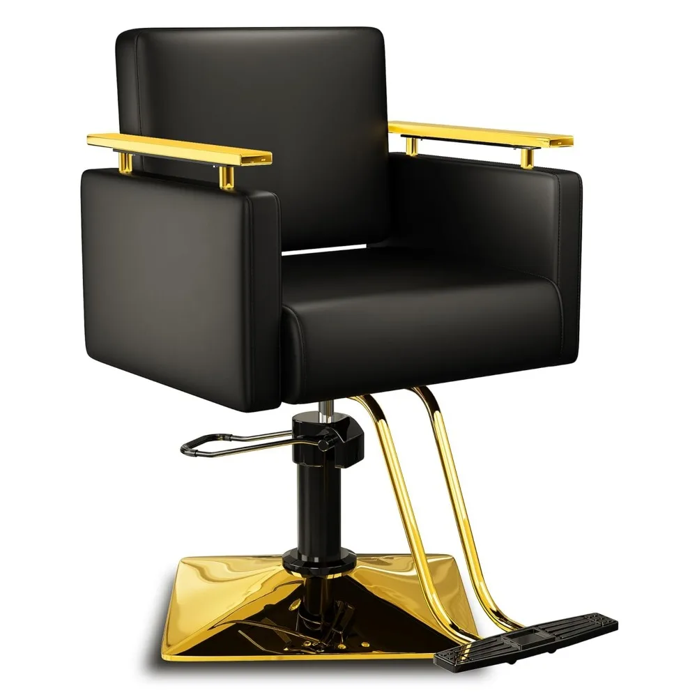 Black and Gold Salon Chair, Comfortable Stylist Chair with Memory Cushion, Premium Black Salon Chairs for Hair Stylist, 3