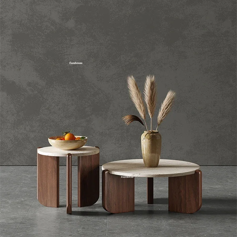 Nordic madeira maciça mesa de centro doméstico travertino mesa lateral luz criativa luxo sala estar mesa café para móveis