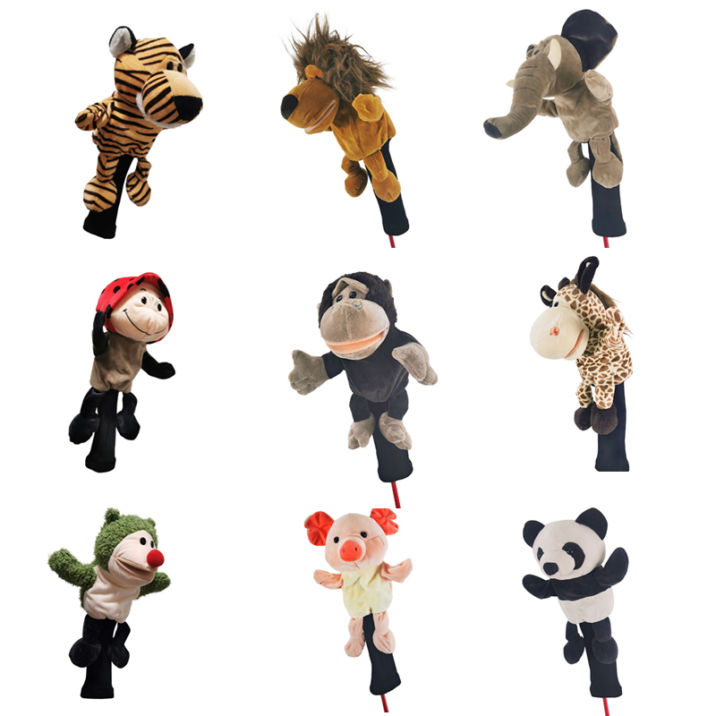Bonito dos desenhos animados animais clube de golfe cabeça cobre cabeça de madeira capa motorista boneca de pelúcia capa protetora