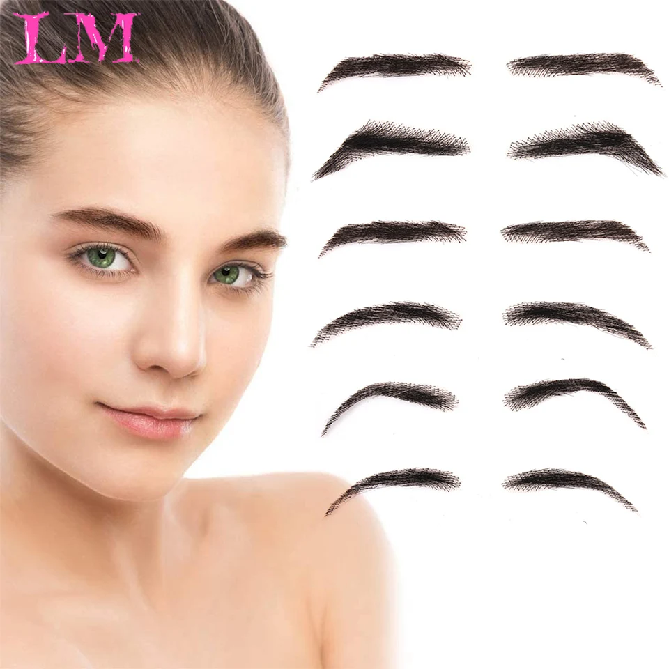 LiangMo-ojo falso para mujer o hombre, pelo brasileño invisible, cejas postizas hechas a mano, cejas postizas atadas a mano