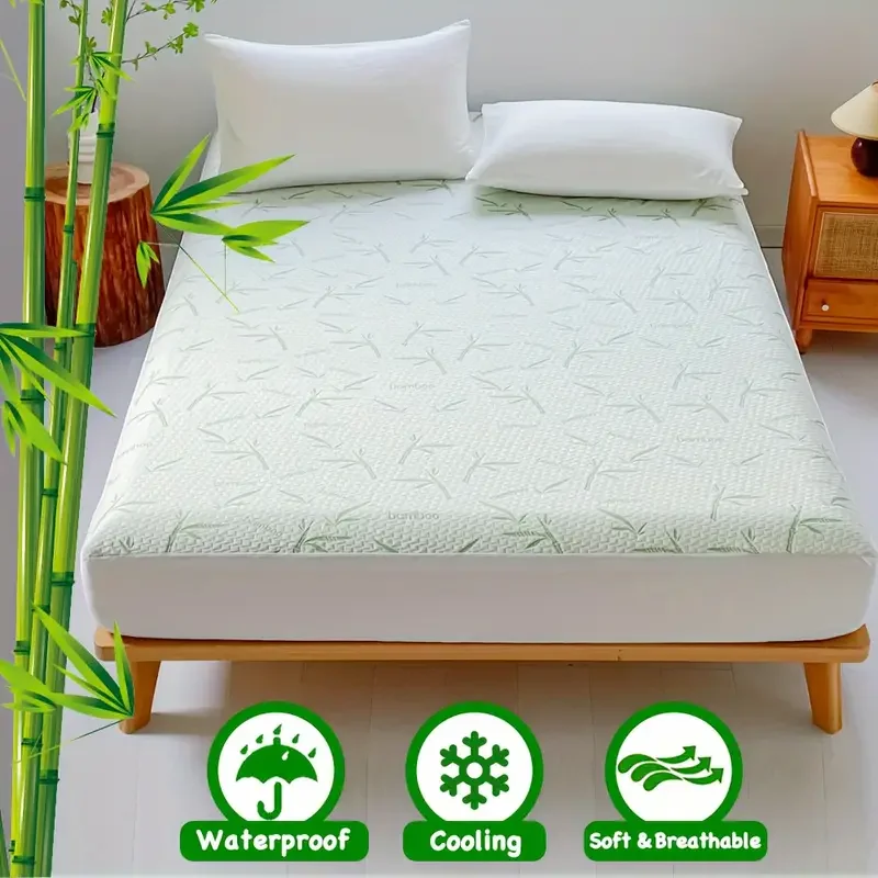 Funda de colchón de bambú impermeable (sin funda de almohada), sábana ajustable refrescante y transpirable con bolsillo profundo de 6-14 pulgadas, 1 ud.