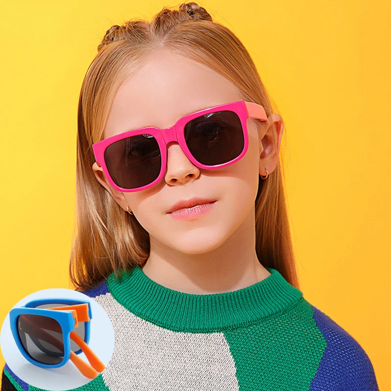 キッズサングラス折りたたみサングラス男の子女の子ブランドデザインスクエアメガネ子供眼鏡ベビーシェード屋外保護 UV400