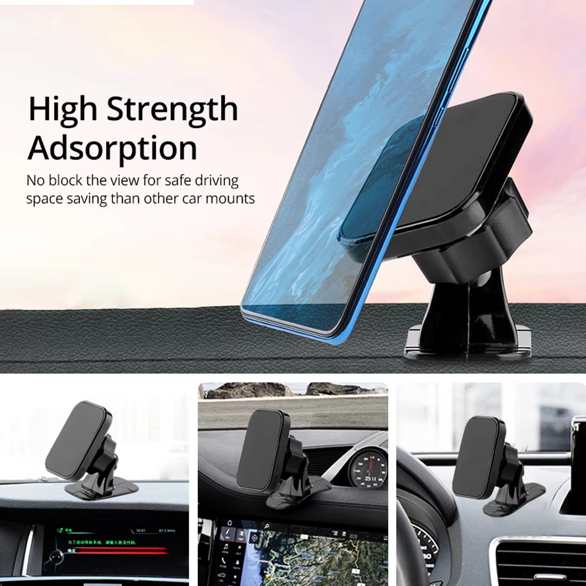Car Phone Holder Metal Strong Magnetic 360 Degree Rotation Folding Arbitrary Paste Car Dashboard Navigation Bracket Phone Holder