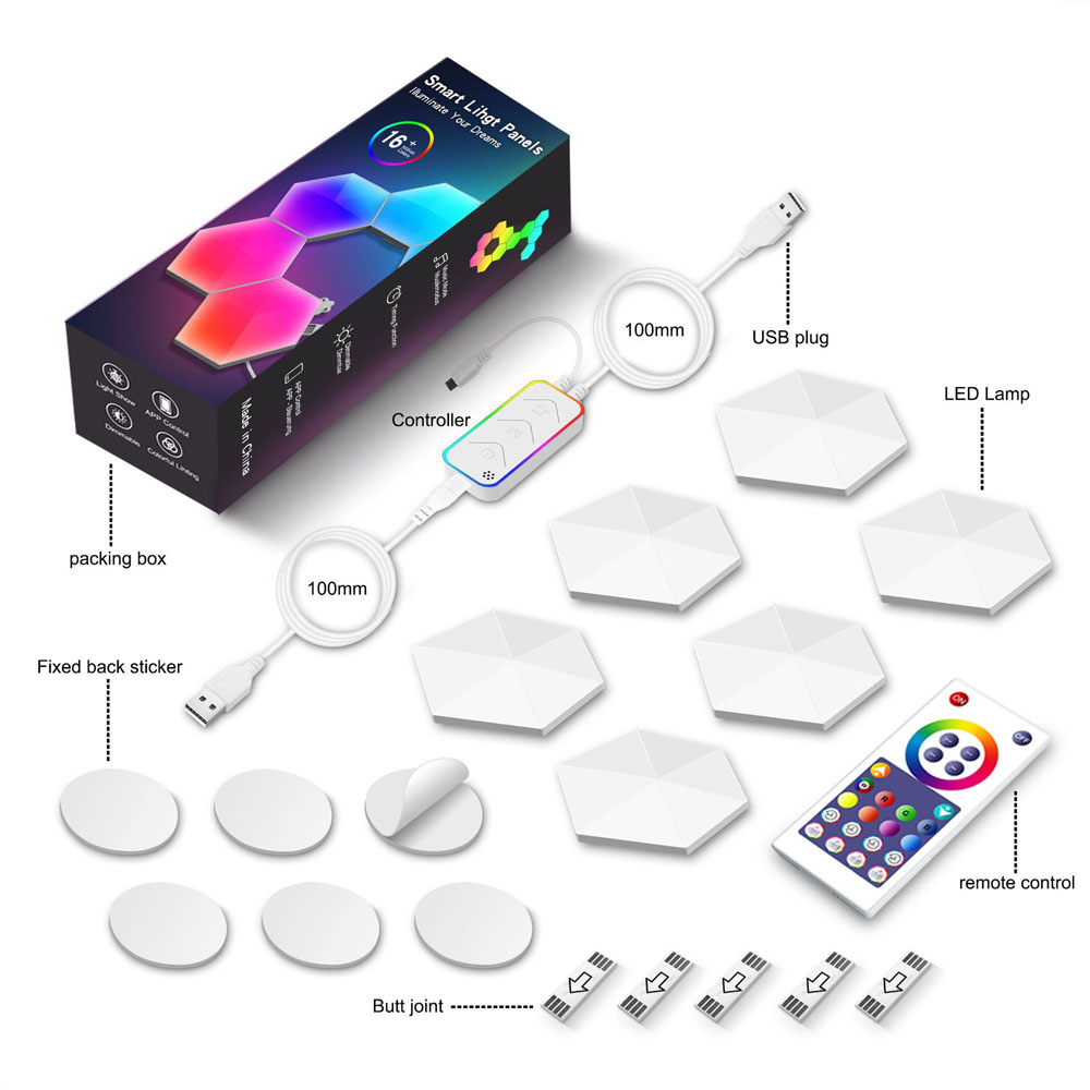 TuYa WiFi Thông Minh Bluetooth LED RGB Lục Giác Lượng Tử Ánh Sáng Ban Đêm Trong Nhà Đèn Cho Trò Chơi Trang Trí Phòng Ngủ Bầu Không Khí Đèn