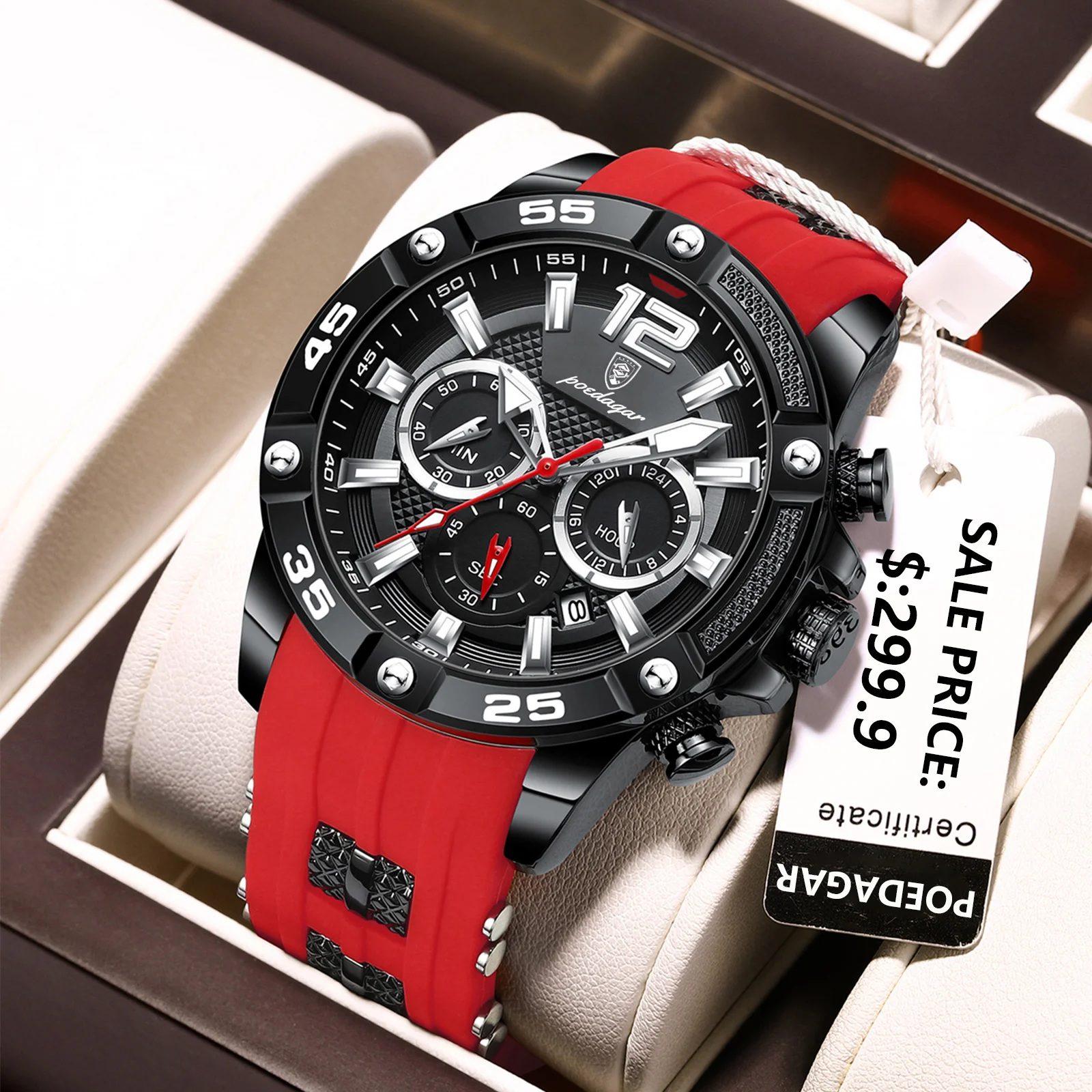 Reloj de pulsera POEDAGAR de lujo para hombre, cronógrafo deportivo, resistente al agua, relojes luminosos con fecha para hombre, Reloj informal de cuarzo de silicona para hombre