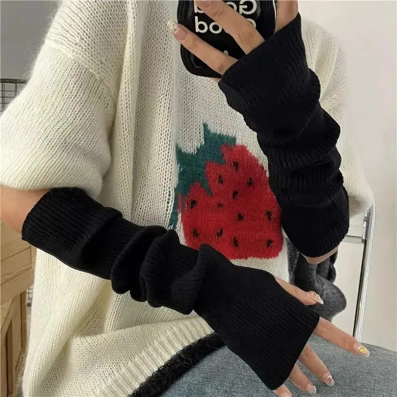 Manoplas sin dedos Y2K para mujer, guantes tejidos, guantes de Anime para Cosplay, calentadores de brazos de invierno, manoplas de punto Punk gótico Harajuku