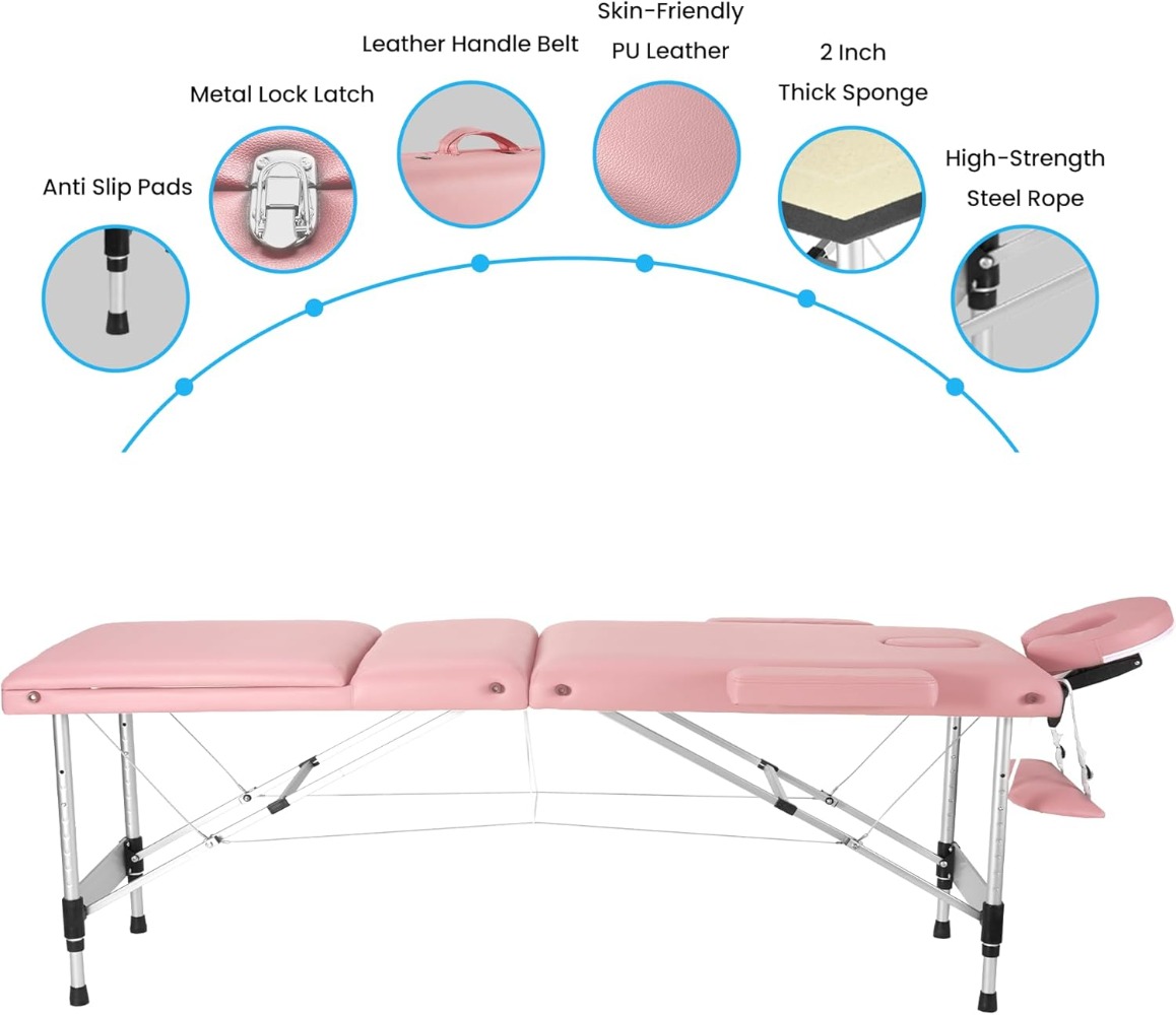 Massage Table Professional Massge Bed 3 Fold 82 Inches Height Adjustable