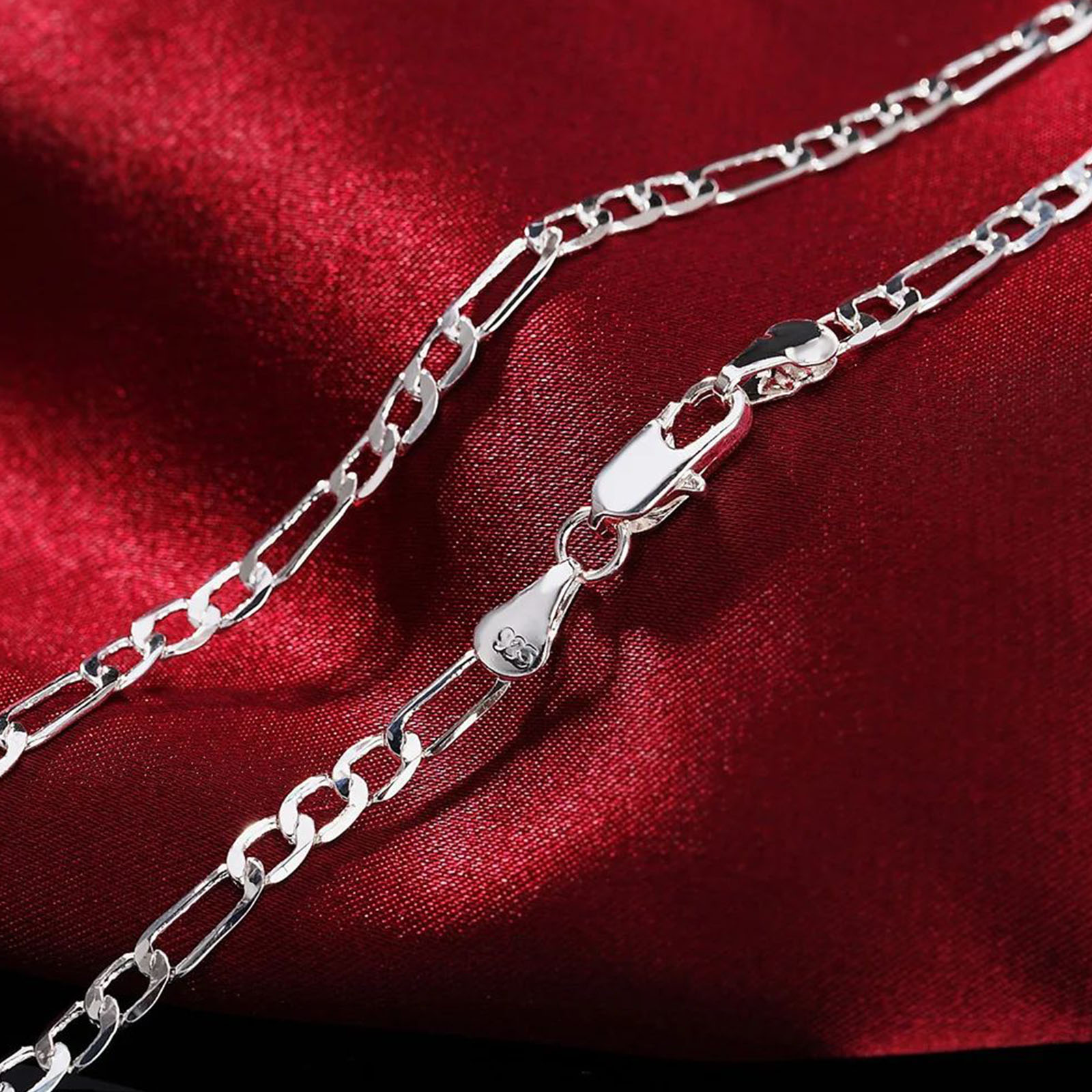 Nobre chegam novas 925 prata 4mm corrente para homens mulheres pulseira colar conjunto de jóias senhora presentes de natal encantos casamento