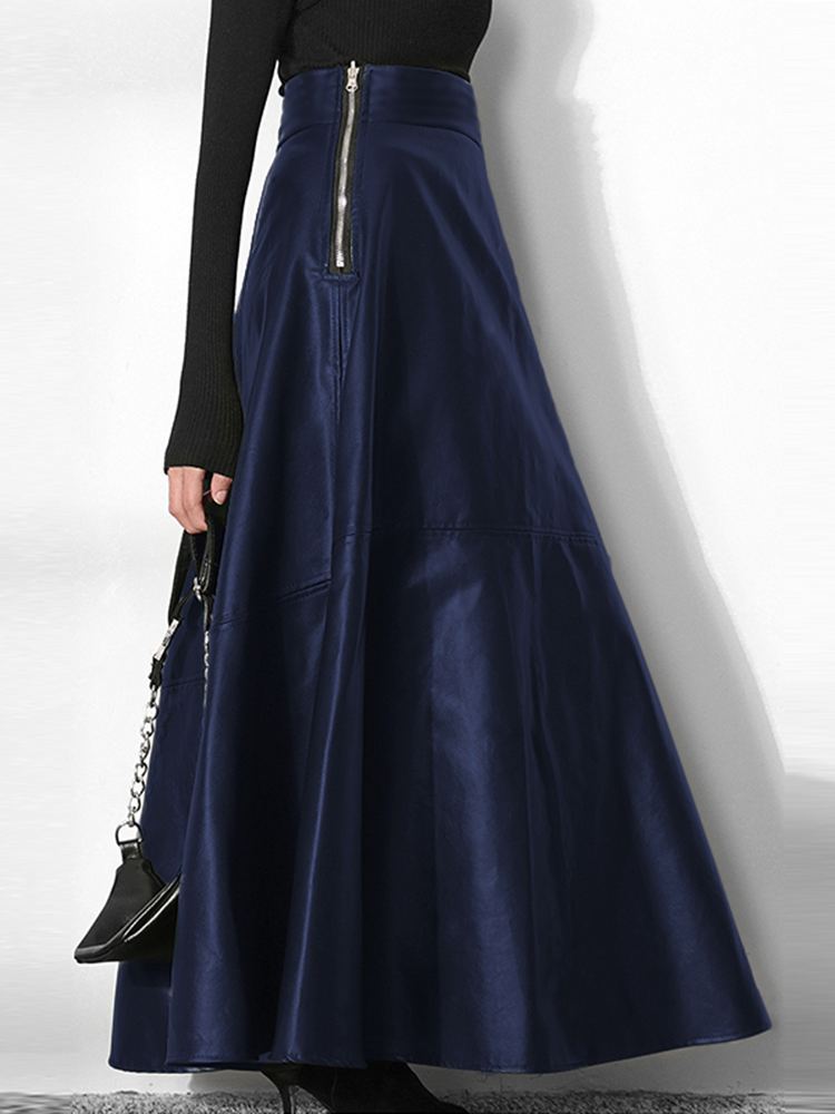 2023 Fashion Solid Mujer Faldas Zanzea Pu Leather Maxi Rokken Vrouwen Elegante Ol Lange Saias Casual Hoge Taille Rits jupe Femme