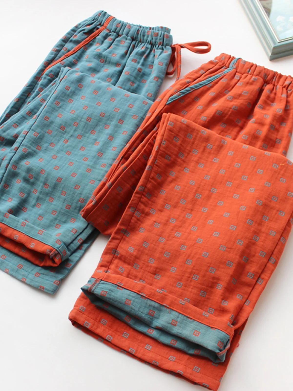 Calças de dormir casuais de sarja de aodão puro de alta qualidade roupas de casa para homens primavera verão outono calças ...