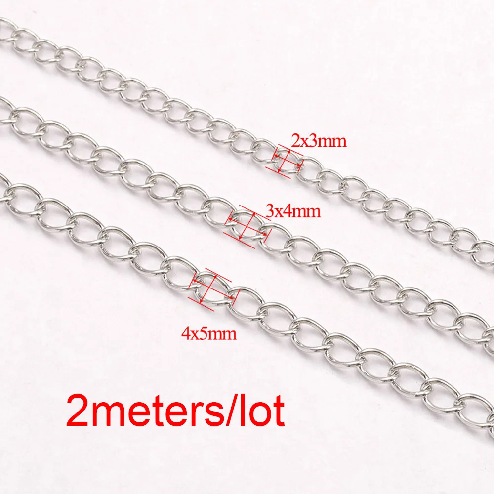 2 เมตรสแตนเลสสตีลโซ่ 2/3/4 มม.สร้อยคอโซ่สําหรับสร้อยข้อมือสร้อยคอ DIY เครื่องประดับทําอุปกรณ์
