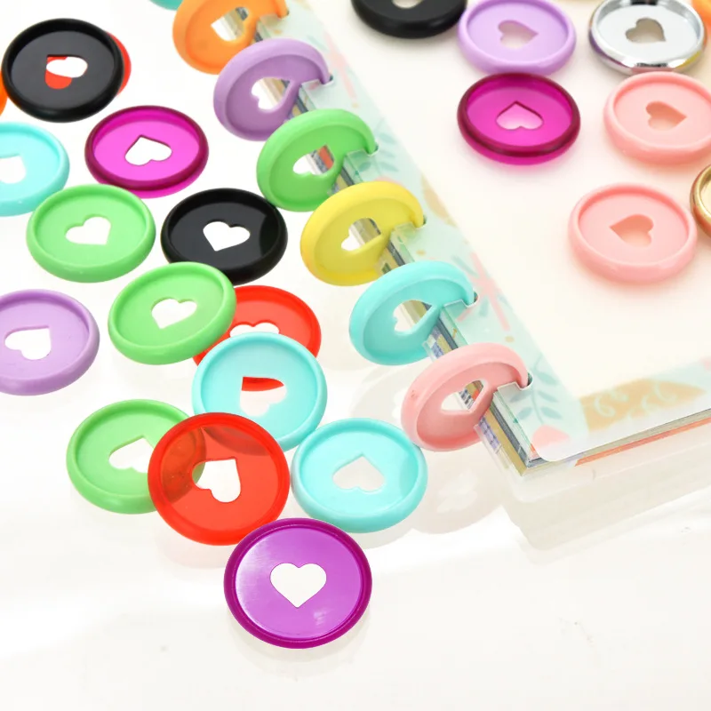 100pcs 28mm Mushroom Hole Loose-leaf Ring Notebook Album Data Book Plastic Transparent Heart Macaron Disc Discbound Discs