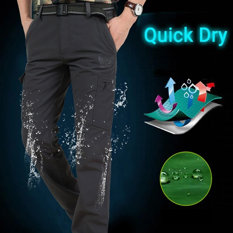 Quick Dry Cargo กางเกงผู้ชายฤดูร้อน Breathable น้ําหนักเบากันน้ํายุทธวิธีกางเกงชายกางเกงขายาวสบายๆ