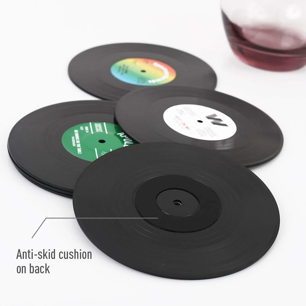 6pcs/Set Colorful Retro Vinyl Record Disk Coasters for Drinks Vinyl Record Coaster Set Coffee Table Decor