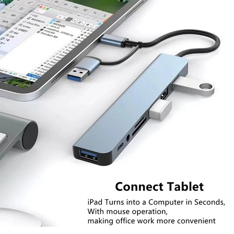 USB C Hub USB Splitter Extensor USB 8 en 1 con 4 puertos USB 1 puerto USBC Lector de tarjetas TF/SD Salida de audio Compatible con MacBook