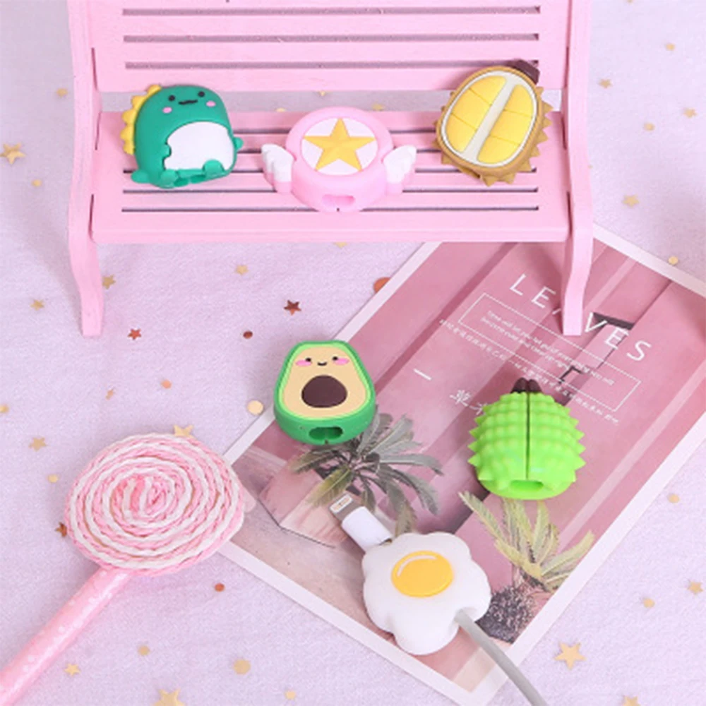 น่ารักการ์ตูนป้องกันสาย Bites ลวด Organizer Winder Saver สําหรับสายชาร์จ USB ข้อมูลสายหูฟังสายไฟ Protector ฝาครอบ