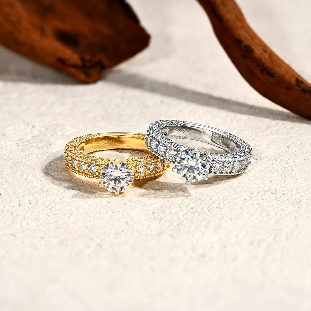 MINTYBOX 1.5ct S925 Cincin Pertunangan Moissanite untuk Wanita 7.0Mm Cincin Berlian Lab 18K Hadiah Perhiasan Mewah Berlapis Emas untuknya