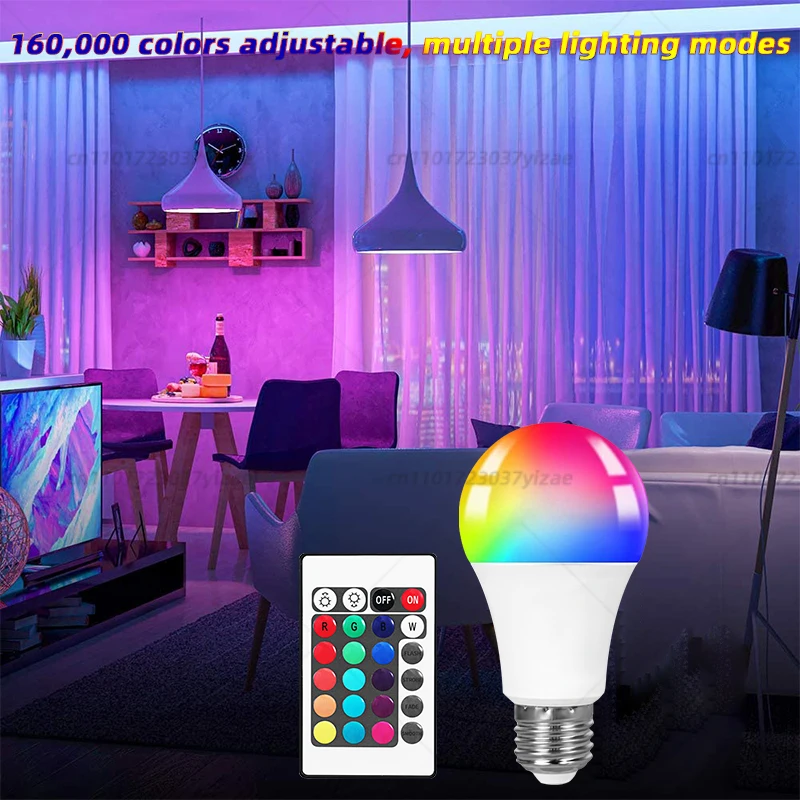 Żarówka LED z pilotem IR 220 V, ściemnialna żarówka RGB + biała, podstawa E27, do domu/na imprezę/dekoracji, oszczędność energii