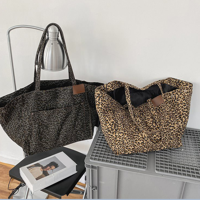 ผู้หญิงกระเป๋าสะพายผ้าใบ Totes Vintage Leopard ขนาดใหญ่ความจุสุภาพสตรี Elegant Daily Leisure กระเป๋าถือ Designer กระเป๋าช้อปปิ้ง