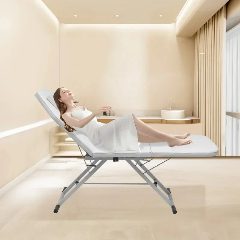Mesa de massagem dobrável de 3 seções, cama cosmética de beleza portátil ajustável com bolsa de armazenamento para spa, tatuagem, massagem, cama dobrável