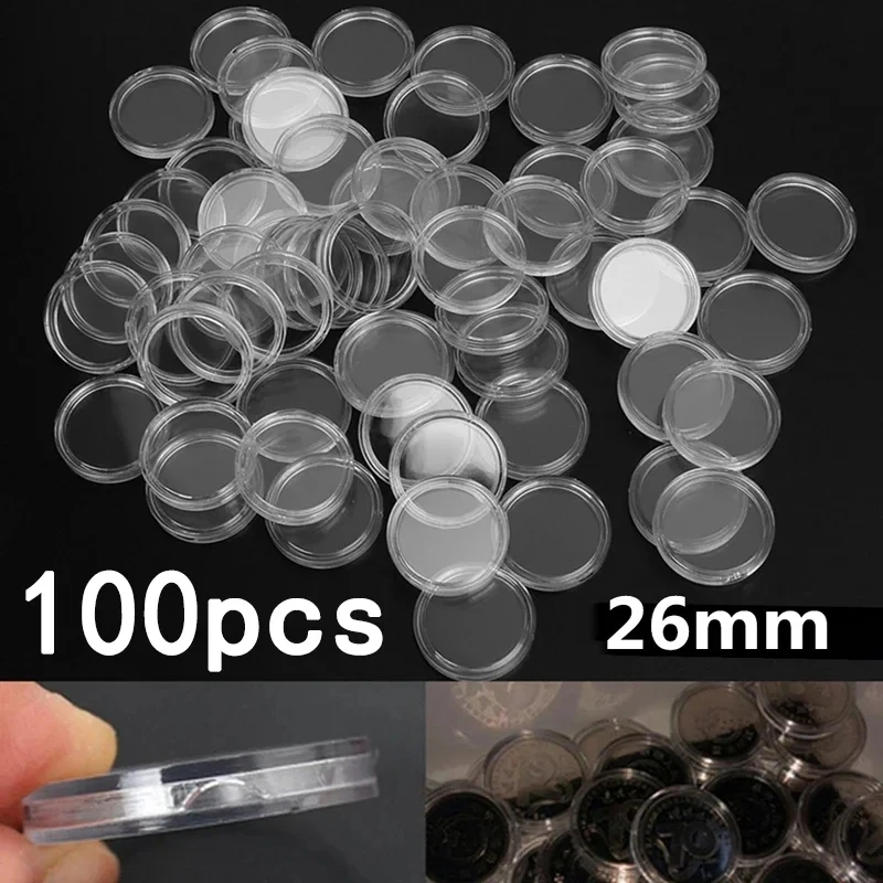 100/200 Viên Trong Suốt Vòng Đồng Xu Hộp Bảo Quản Viên Đồng Bộ Sưu Tập Giá Đỡ Hộp Đựng Supplies18/20/21/22/24/25/26/38Mm Tặng