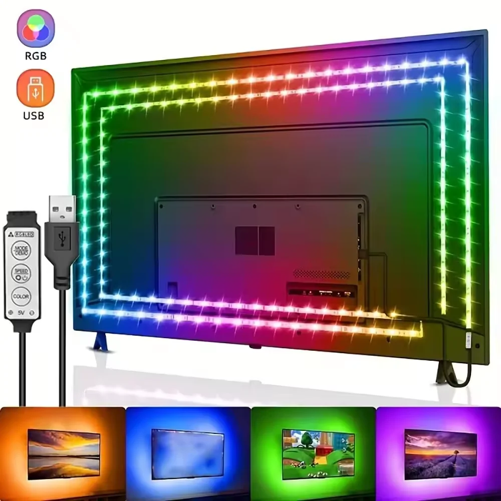 Luces Led Usb de 5V para habitación, tira de luces Led Rgb de 5050, cinta de diodo de 5 y 1 metro, decoración para jugadores, barra de cadena de hielo, cinta Led adhesiva de iluminación