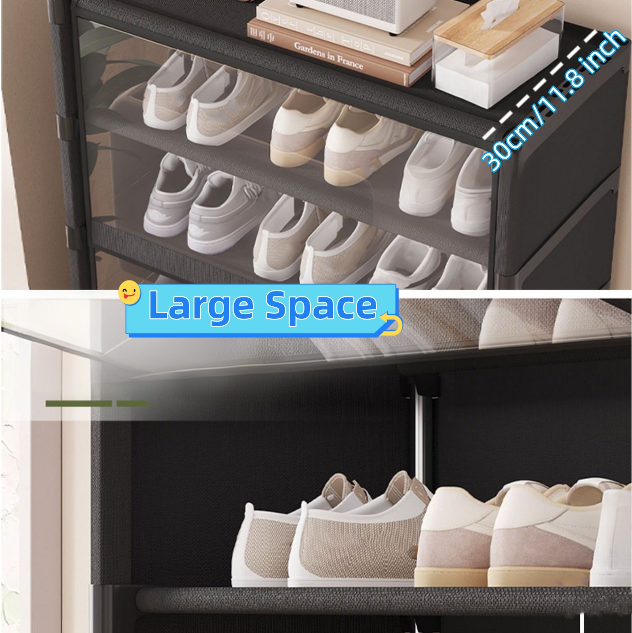 Large Dustproof Shoe Storage Organizer Rack With Clear Door Slipper Sneaker Storage Cabinet Box Plastic High-top Stackable Shelf