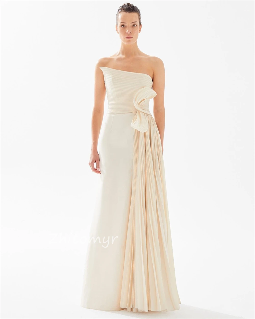 Personalizado clássico estilo moderno formal noite sem alças a linha pregas vestidos de ocasião sob medida