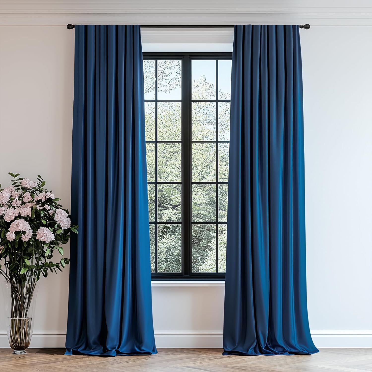 Cortinas opacas de terciopelo azul oscuro, cortinas con aislamiento térmico, cortinas de ventana de 120 pulgadas de largo, corti