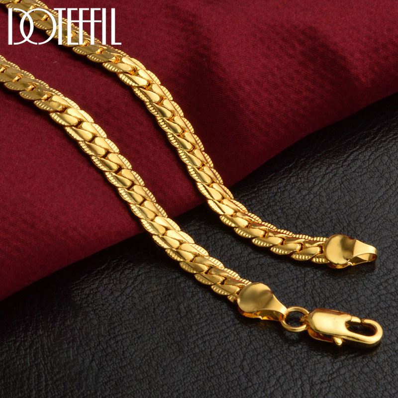 Gold/Massiv Silber Farbe 8/16/18/20/22/24 Zoll Seite Kette Halskette Für Frauen Mann Mode Schmuck Geschenke