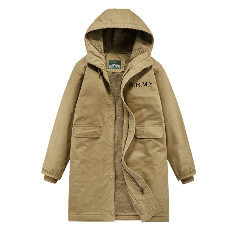 Parka larga con capucha para Hombre, abrigo militar táctico con múltiples bolsillos, De lana De cordero, Estilo Vintage, para invierno