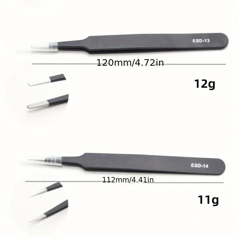 Precision ESD anti-static tweezers set -6-pc durable stainless steel tool for electronic repair and process modeling, bending&St