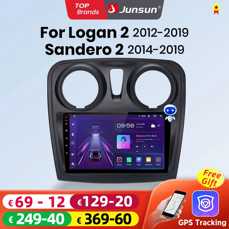 Junsun CarPlay Android Radio samochodowe dla Renault Logan 2 Sandero 2014-2019 GPS inteligentne systemy multimedialne Radio samochodowe