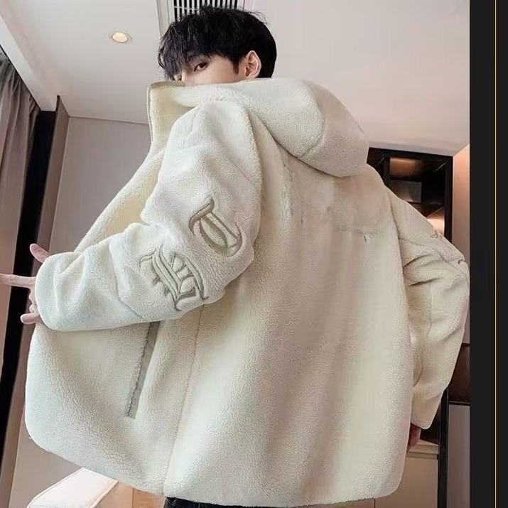 Jaqueta de Aodão com Capuz Forrada em Veludo de Cordeiro, Nova Jaqueta Masculina 2026, Estilo Solto e Moderno, Casaco de Al...